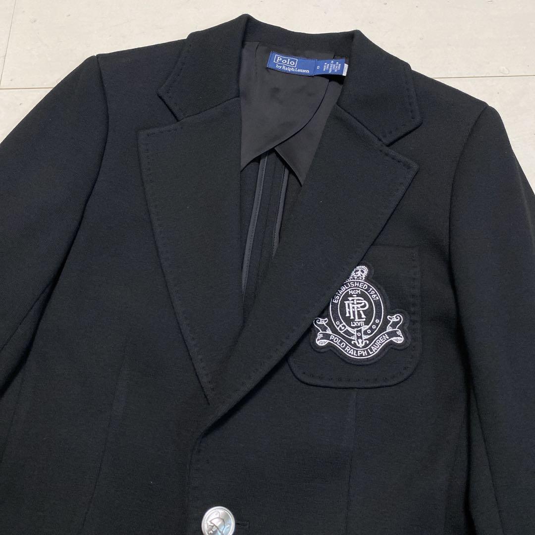 美品　ポロラルフローレン　レディース　ロゴクレストニットブレザー　ＸＳ　黒銀