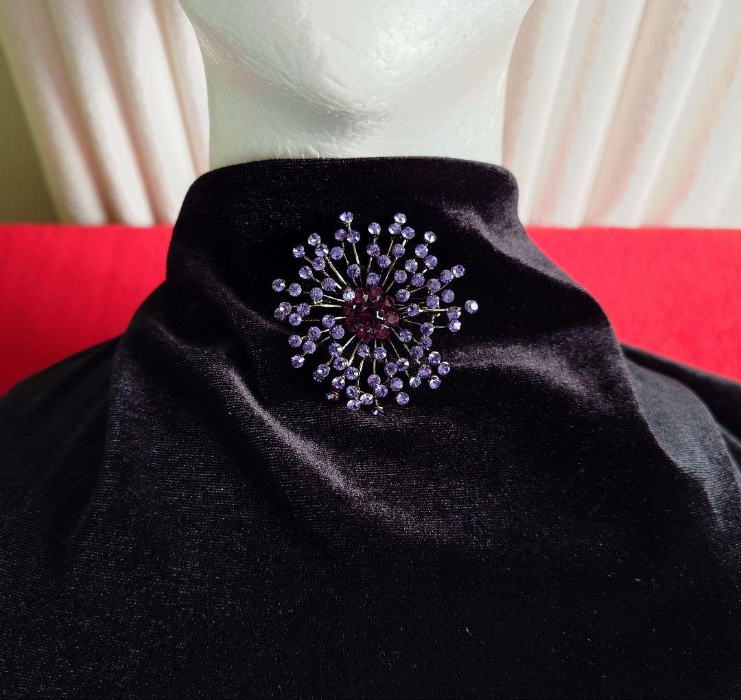 ブローチ兼ペンダント 1960年代 パープル 硝子装飾花 E74 E72 D70