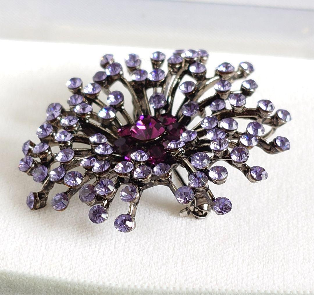 ブローチ兼ペンダント 1960年代 パープル 硝子装飾花 E74 E72 D70