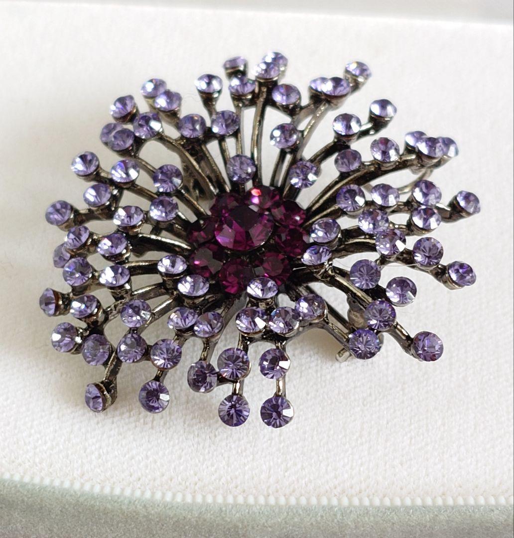 ブローチ兼ペンダント 1960年代 パープル 硝子装飾花 E74 E72 D70