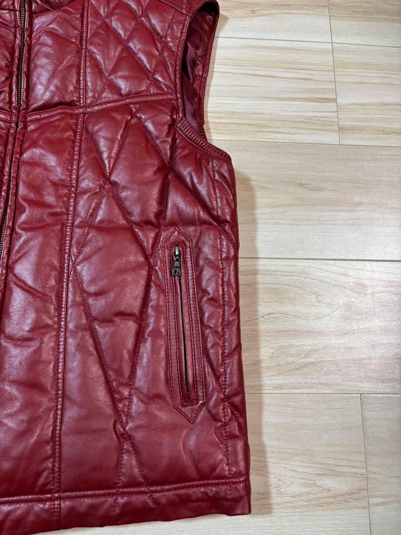 santafe サンタフェ　レザー　ダウンベスト　バーガンディ　ワインレッド48