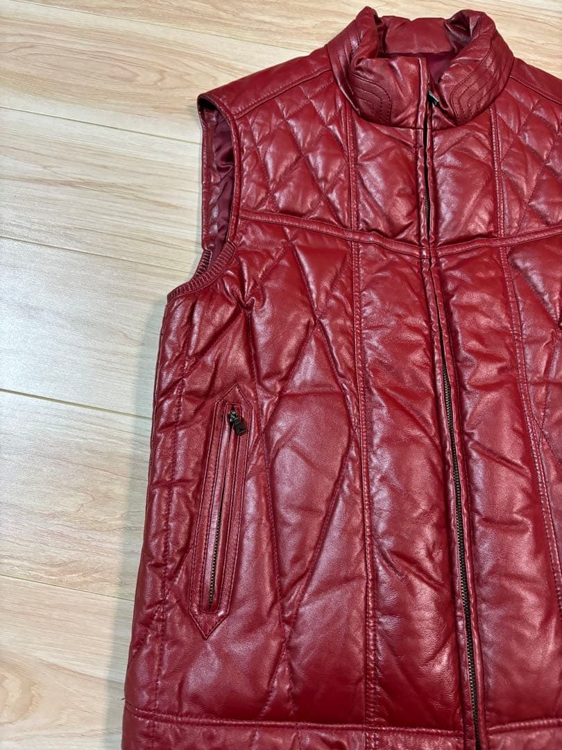 santafe サンタフェ　レザー　ダウンベスト　バーガンディ　ワインレッド48