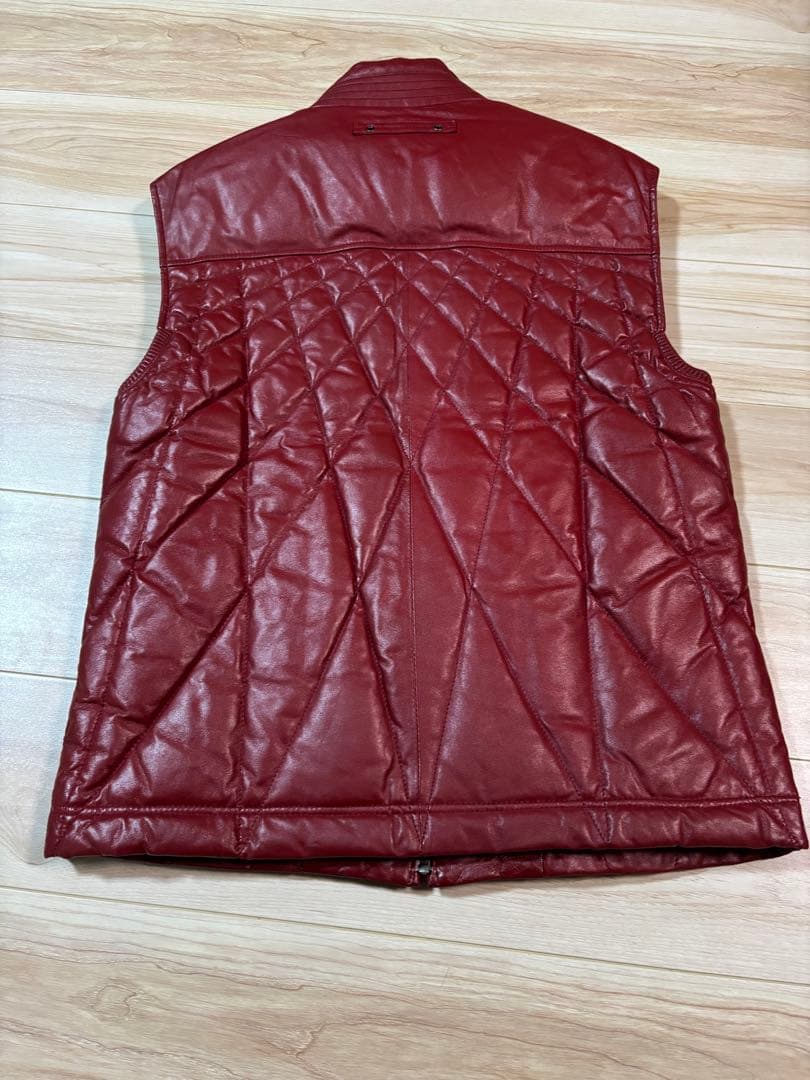 santafe サンタフェ　レザー　ダウンベスト　バーガンディ　ワインレッド48