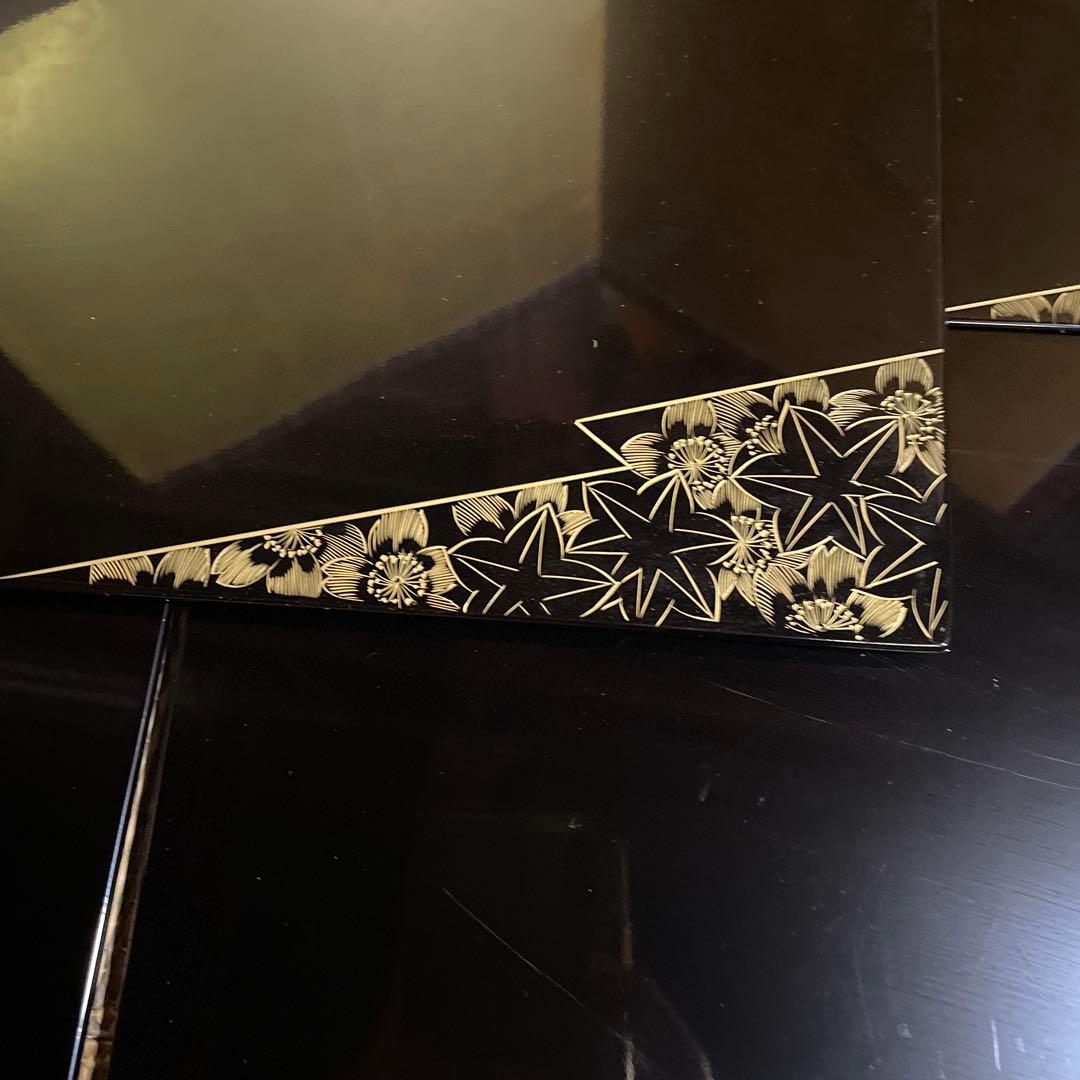 たくろう美品　輪島塗 沈金黒塗 点心盆 卓上膳 5客 共箱 共布付