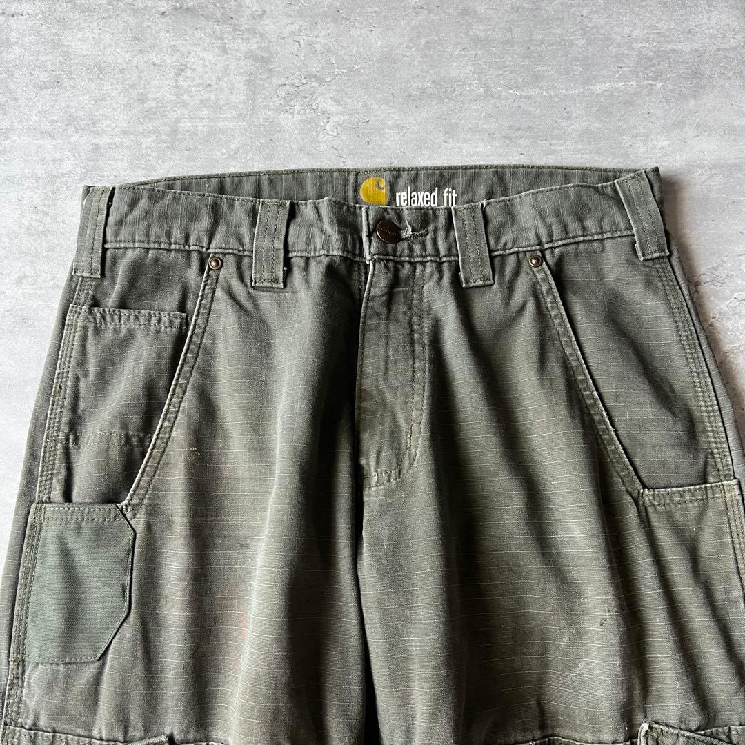 【ダブルニー、ペインターパンツ】カーハート古着リラックスシルエットストリート緑