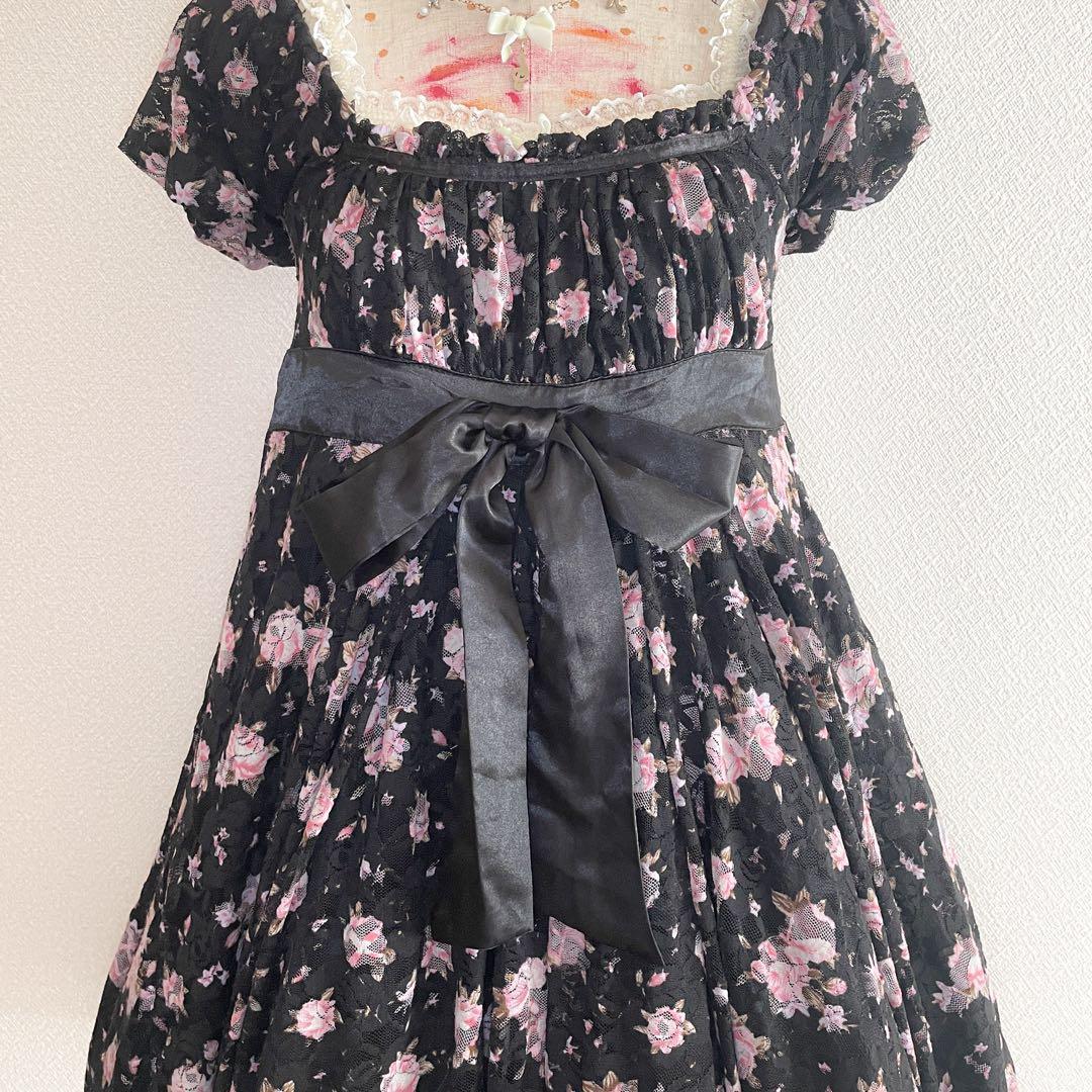 00s LIZLISA 旧タグ 総レースリボンオフショルパフワンピ 姫ギャル