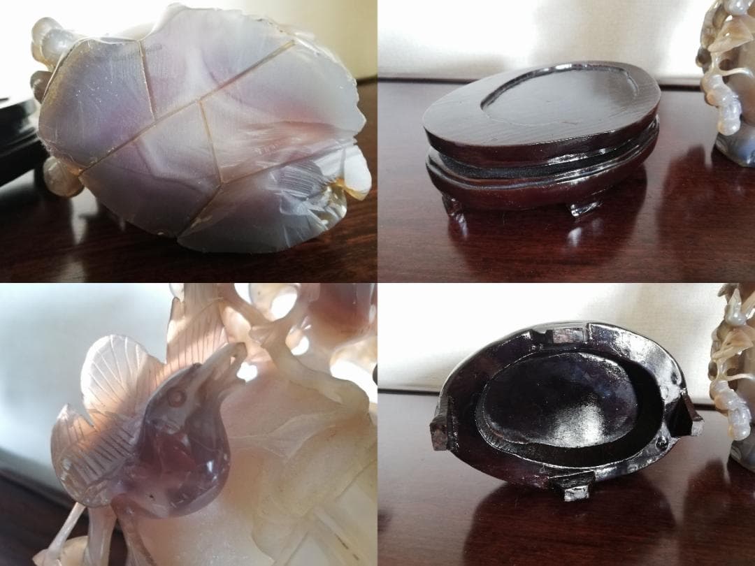 天然石/水胆瑪瑙/彫刻飾置物/骨董/縁起物/落花生/如意/吉祥鳥/子孫繁栄