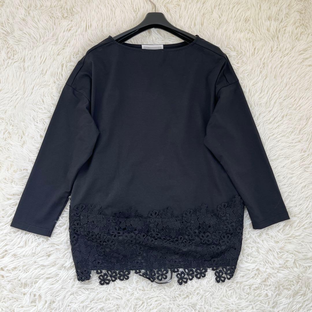BEARDSLEY ビアズリー 裾レース カットソー　刺繍 Fサイズ 黒