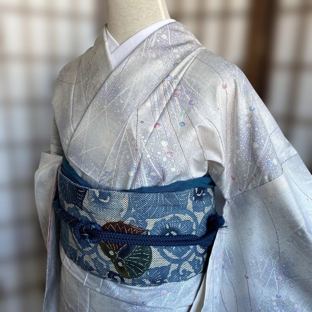 本場白大島紬　玉模様　9マルキ　しつけ付き