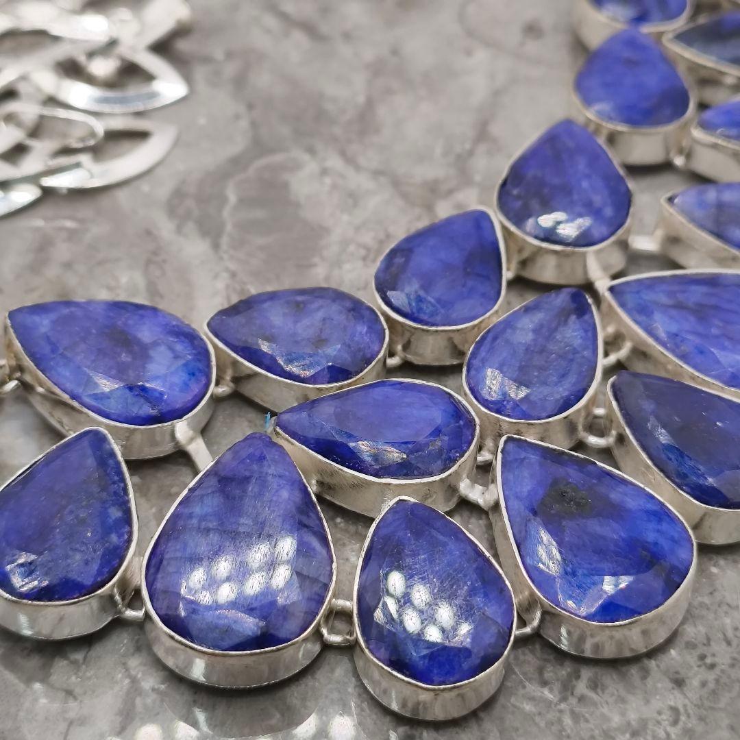 巨大 サファイア 50 天然石 ネックレス シルバー ビジュージュエリー