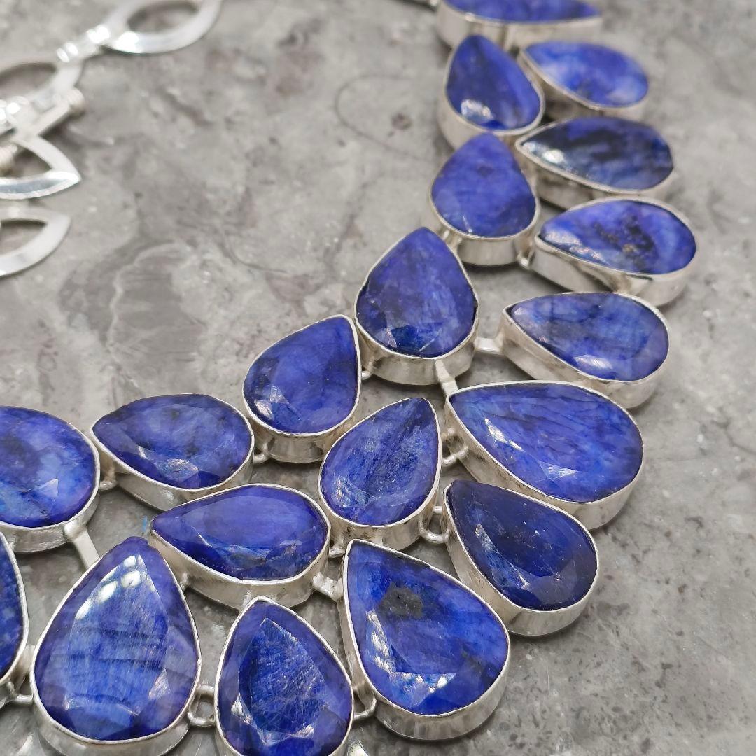 巨大 サファイア 50 天然石 ネックレス シルバー ビジュージュエリー