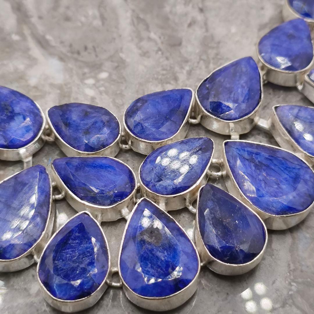 巨大 サファイア 50 天然石 ネックレス シルバー ビジュージュエリー