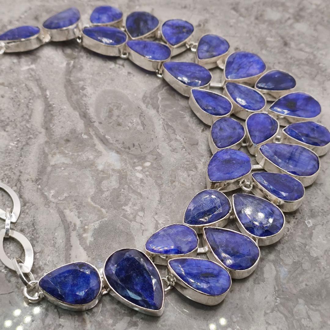 巨大 サファイア 50 天然石 ネックレス シルバー ビジュージュエリー