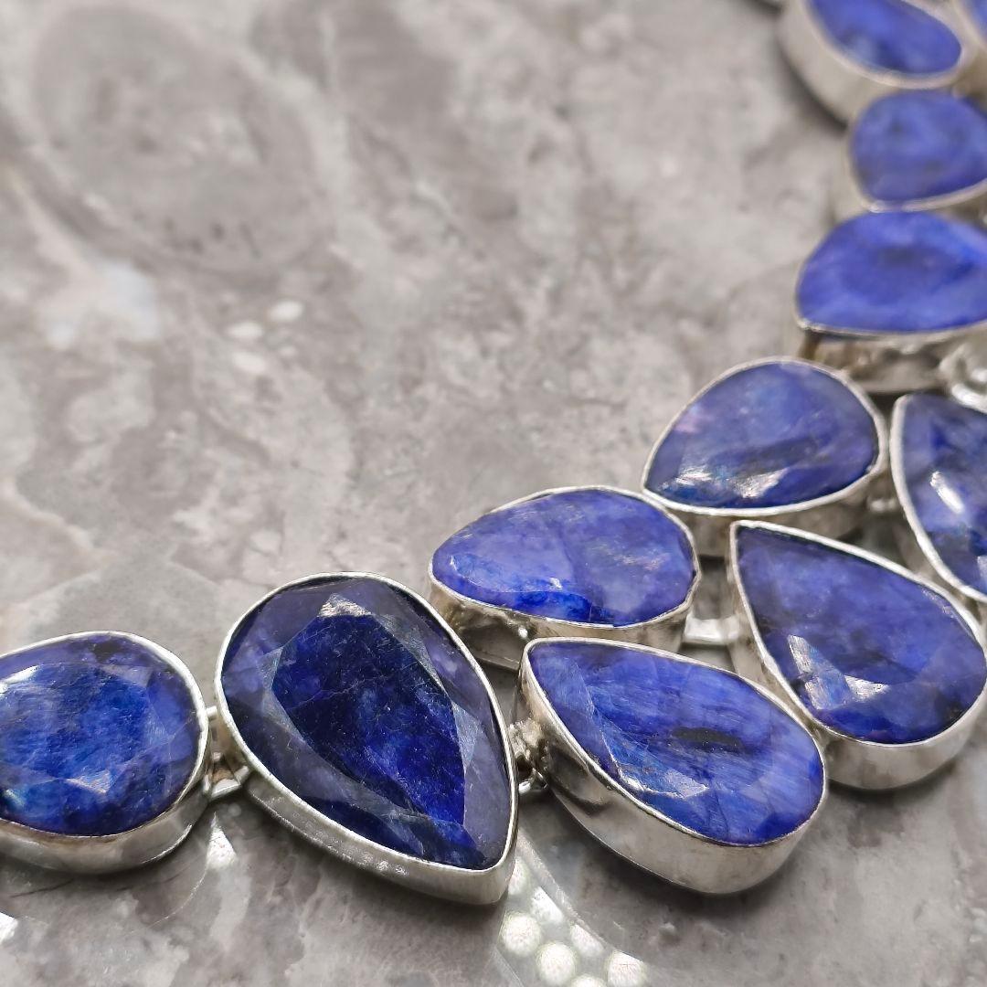 巨大 サファイア 50 天然石 ネックレス シルバー ビジュージュエリー