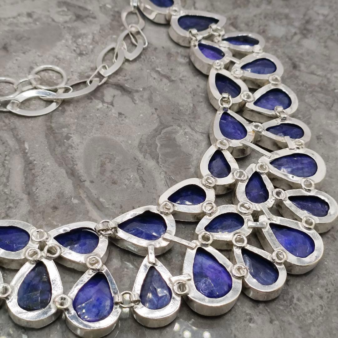 巨大 サファイア 50 天然石 ネックレス シルバー ビジュージュエリー