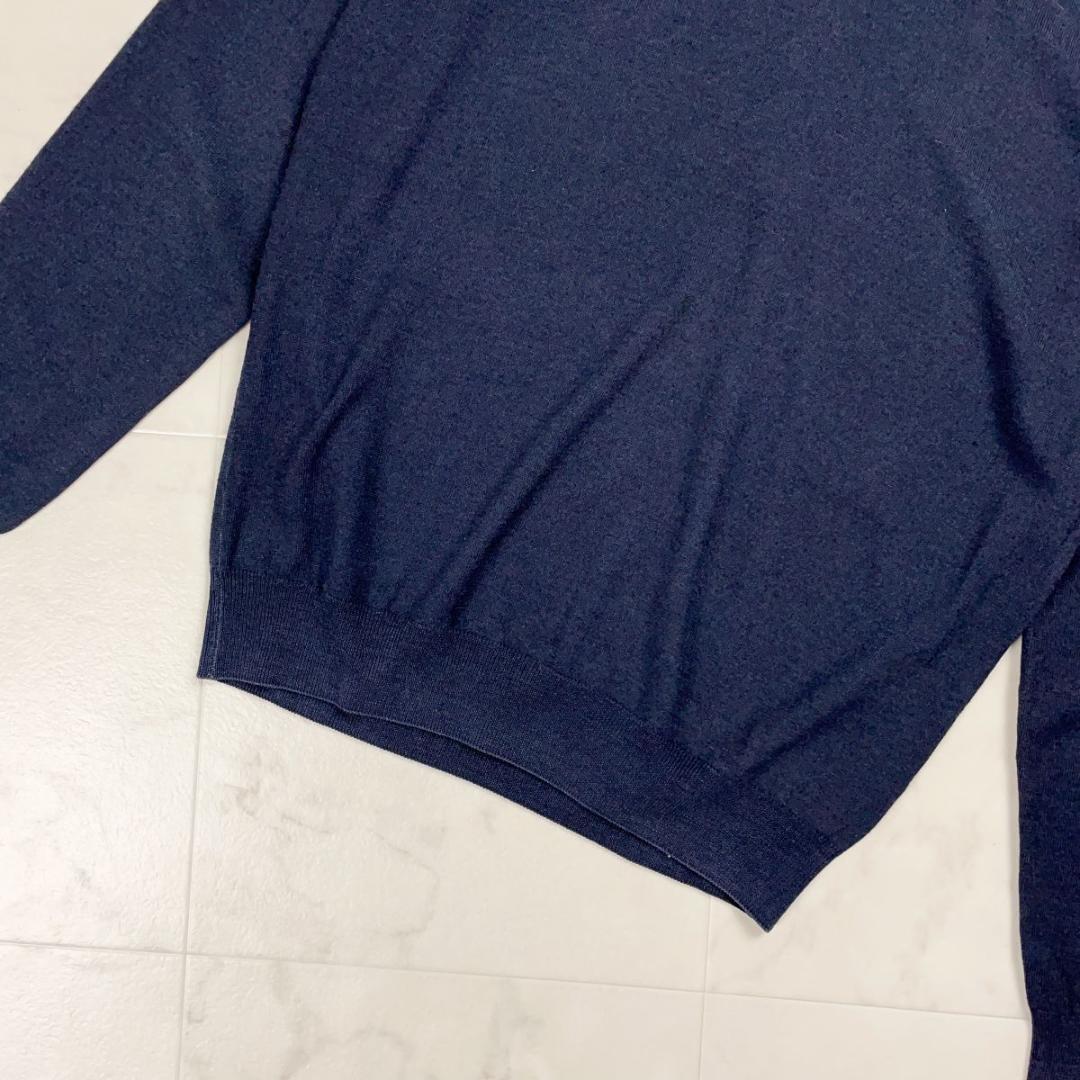 クルチアーニ ウール100％ Vネックニット イタリア製 紺 52*HD1265