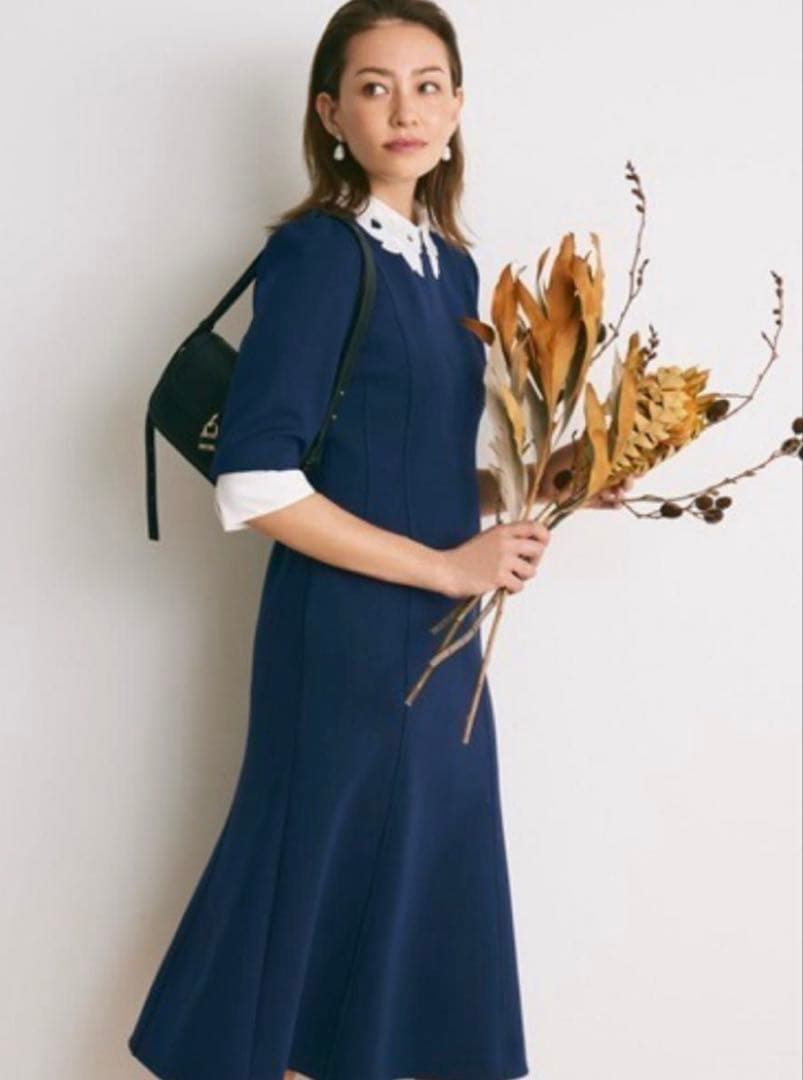 美品　セルフォード エンブロイダリーカラーワンピース　付け襟　ネイビー