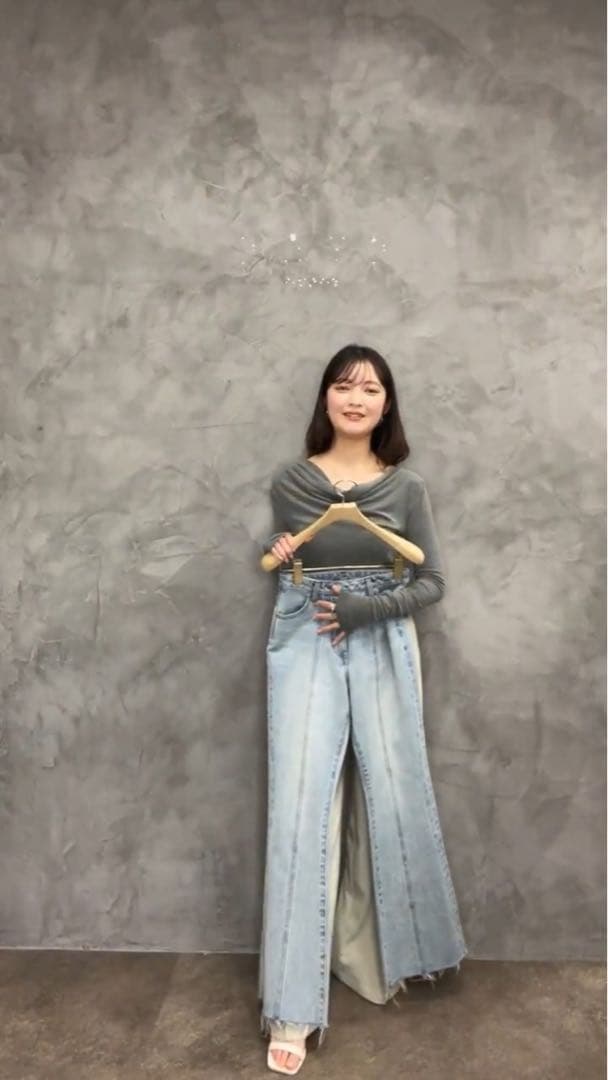 アニュアンス　ギャザードレープカットトップス グレー 長袖 オフショル