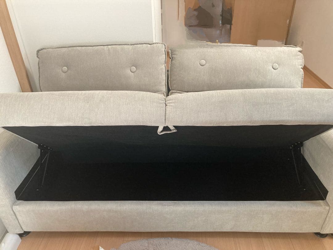 3人掛けソファ ライトグレー 収納付き