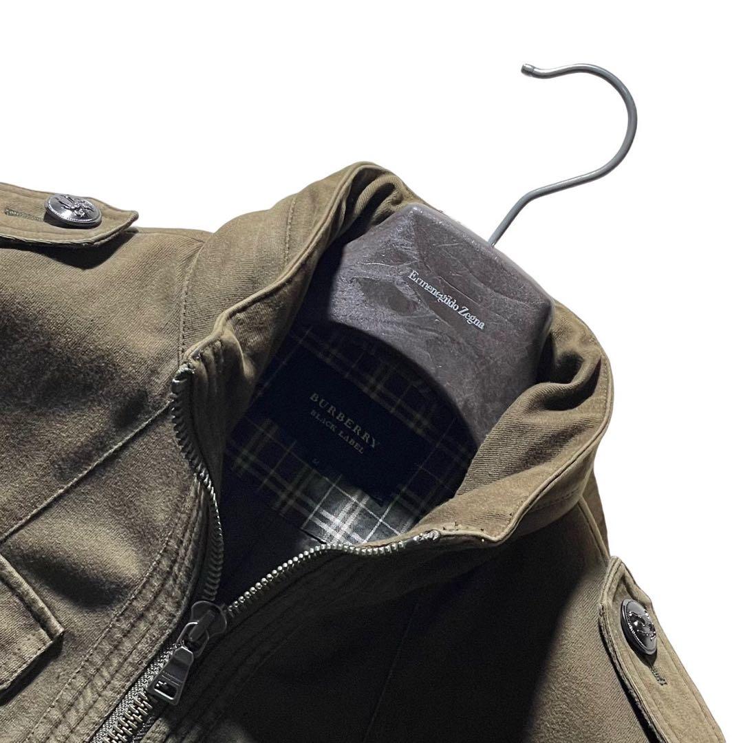 ①銀ボタン バーバリーブラックレーベル ノバチェック ミリタリー ジャケット