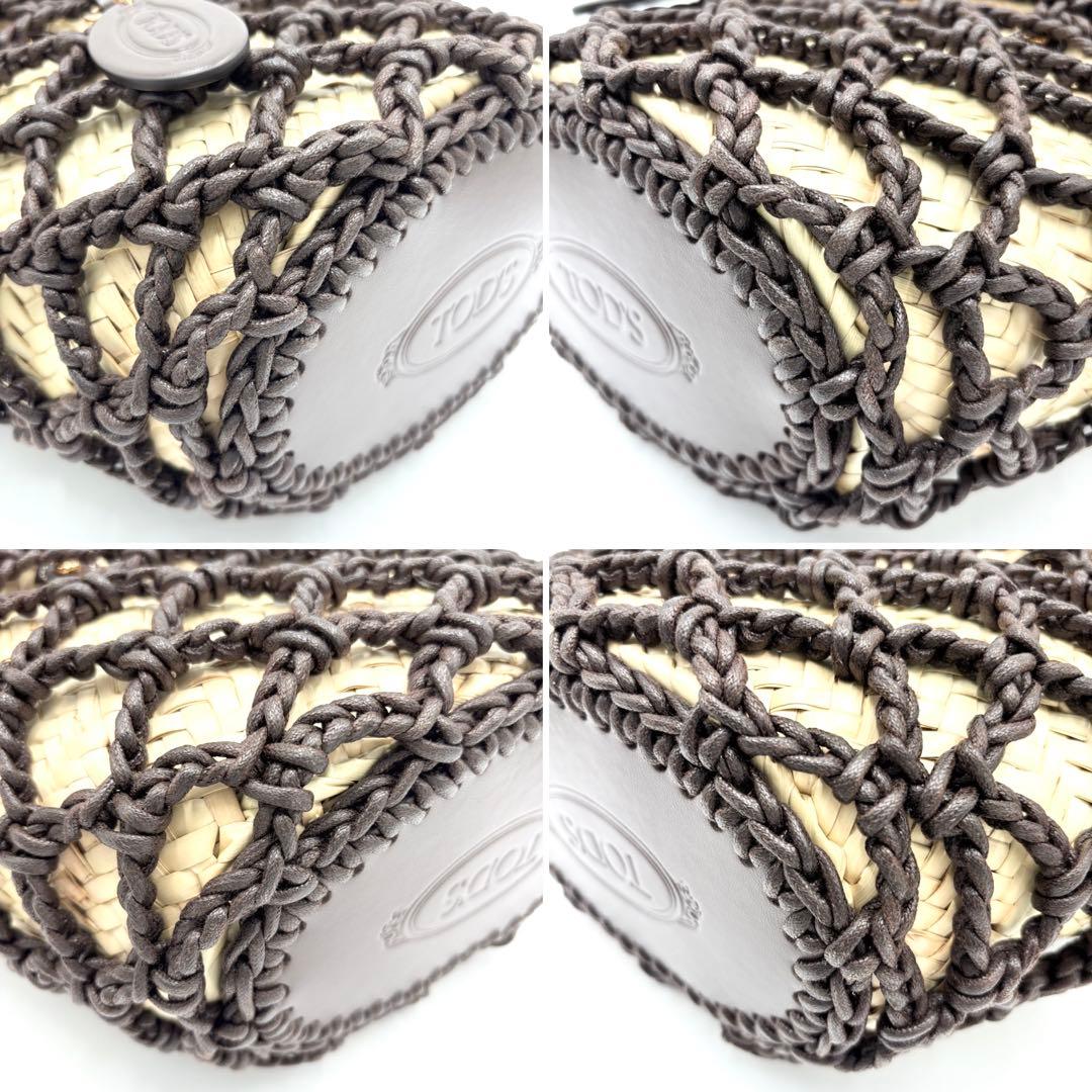 【未使用保管品】トッズ ストロー トート かごバッグ 編み込み レディース 茶