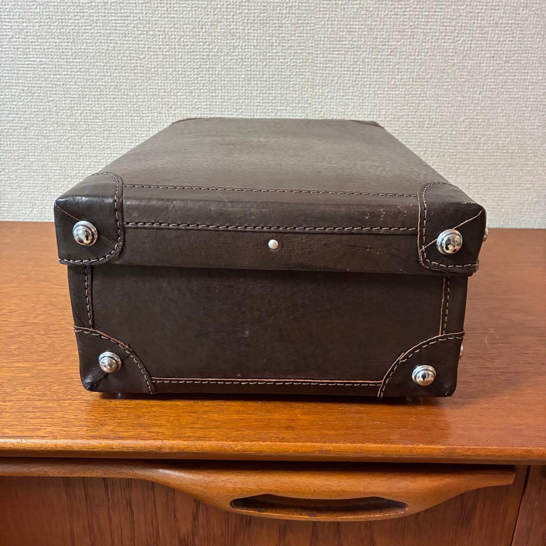 美品 トランク ダークブラウン 革製 ヴィンテージ アンティーク 鍵付き カバン