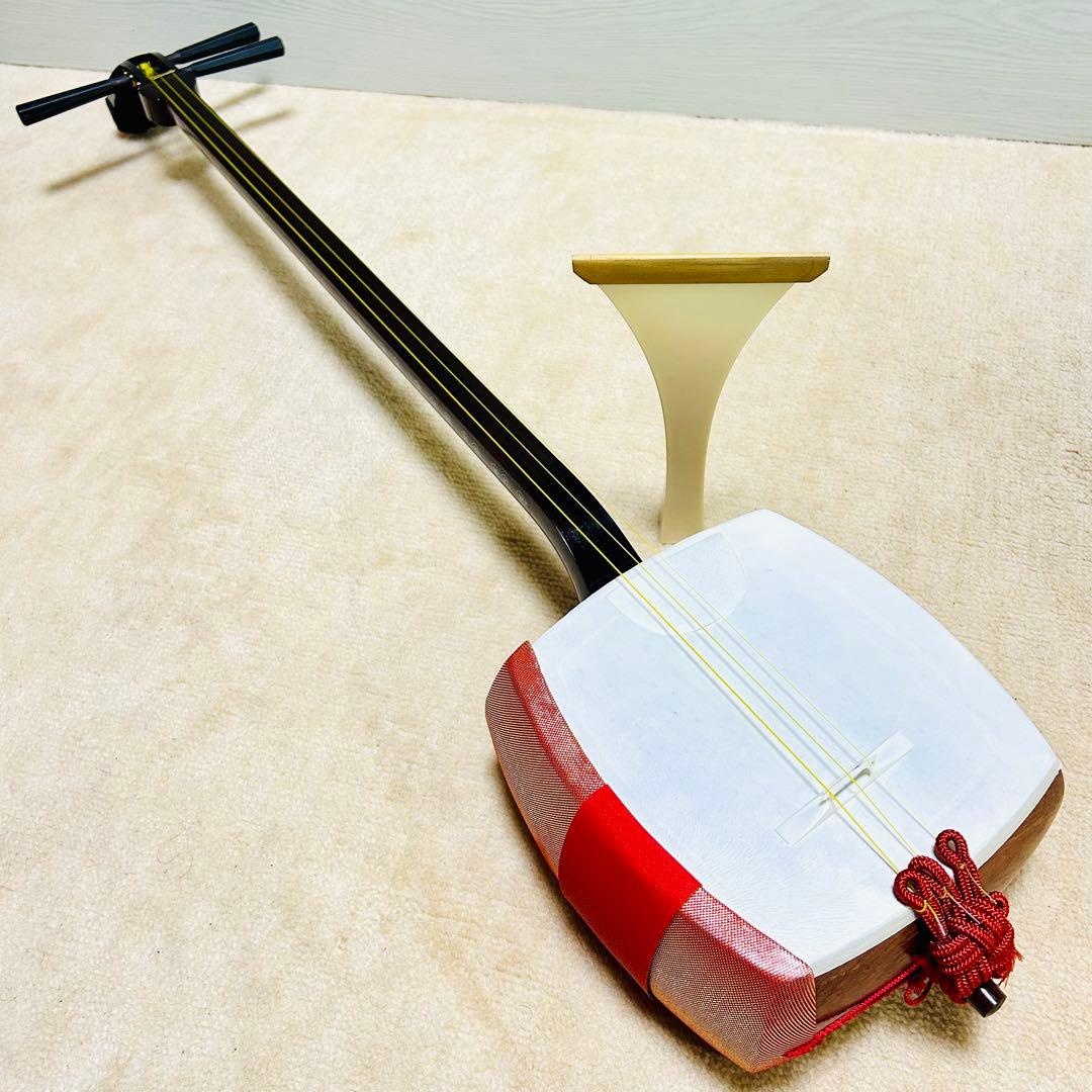 【美品】 三味線 本体 破れなし 細棹 撥 ばち付き