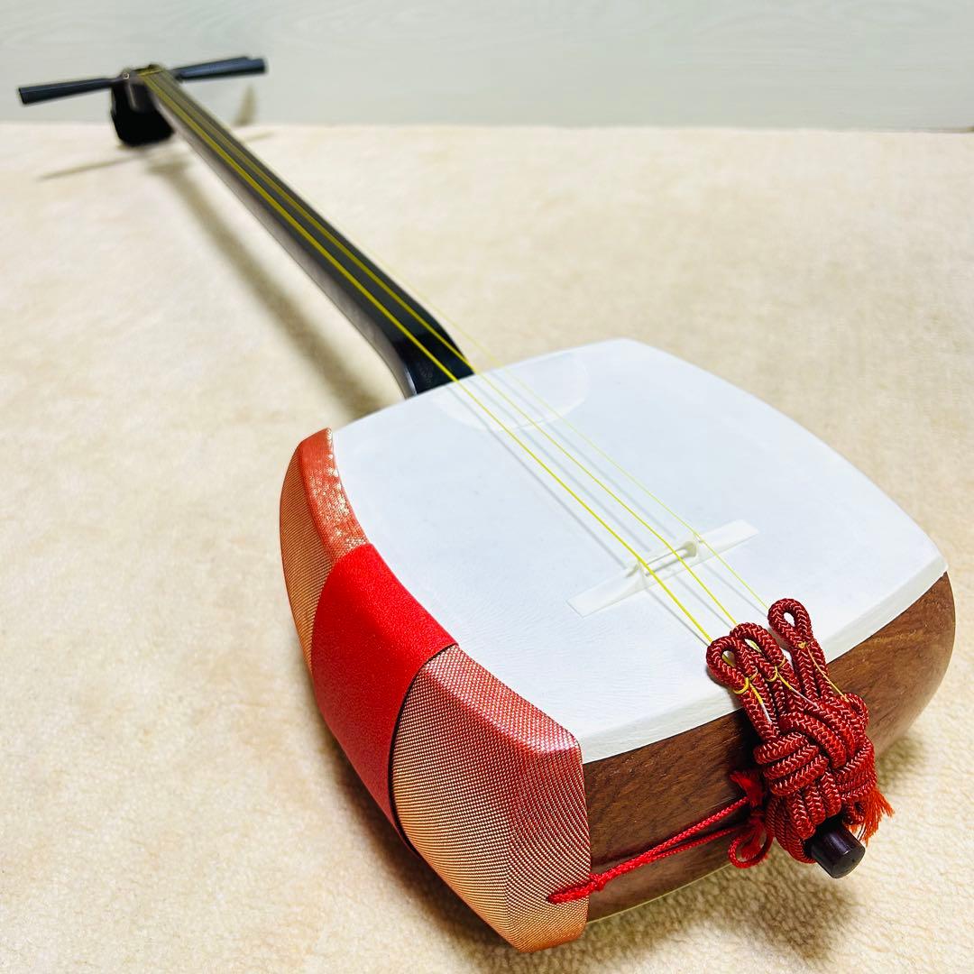 【美品】 三味線 本体 破れなし 細棹 撥 ばち付き