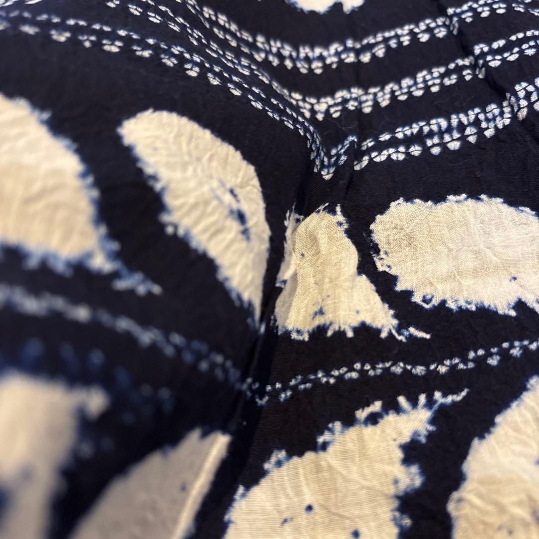 有松鳴海絞り浴衣 芭蕉 ボーダー 手縫い 藍染 アンティーク ヴィンテージ 絞り