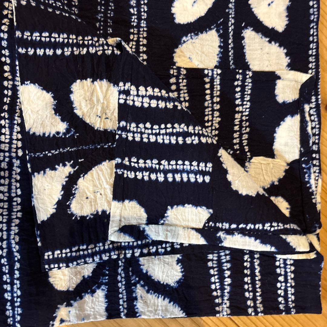 有松鳴海絞り浴衣 芭蕉 ボーダー 手縫い 藍染 アンティーク ヴィンテージ 絞り