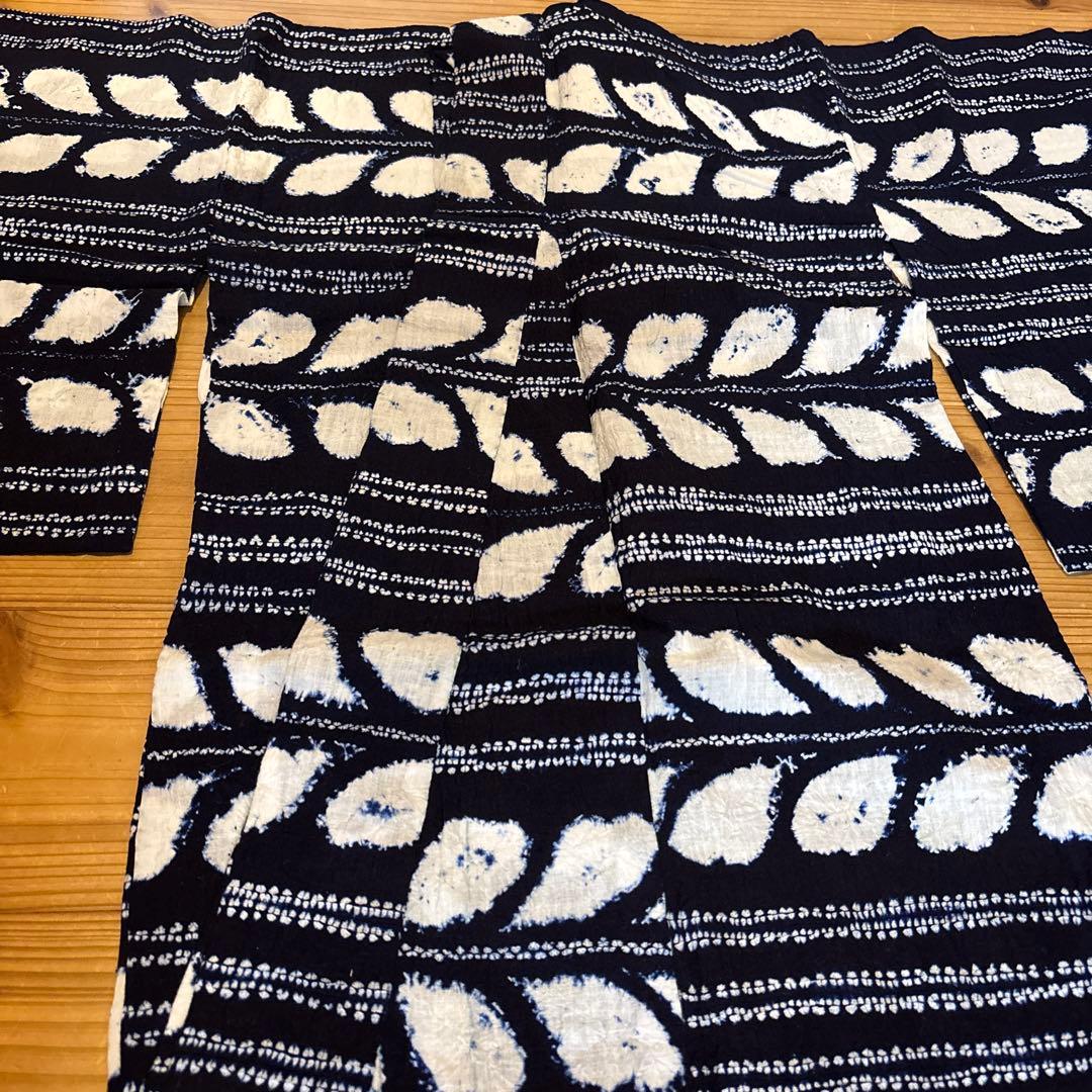 有松鳴海絞り浴衣 芭蕉 ボーダー 手縫い 藍染 アンティーク ヴィンテージ 絞り