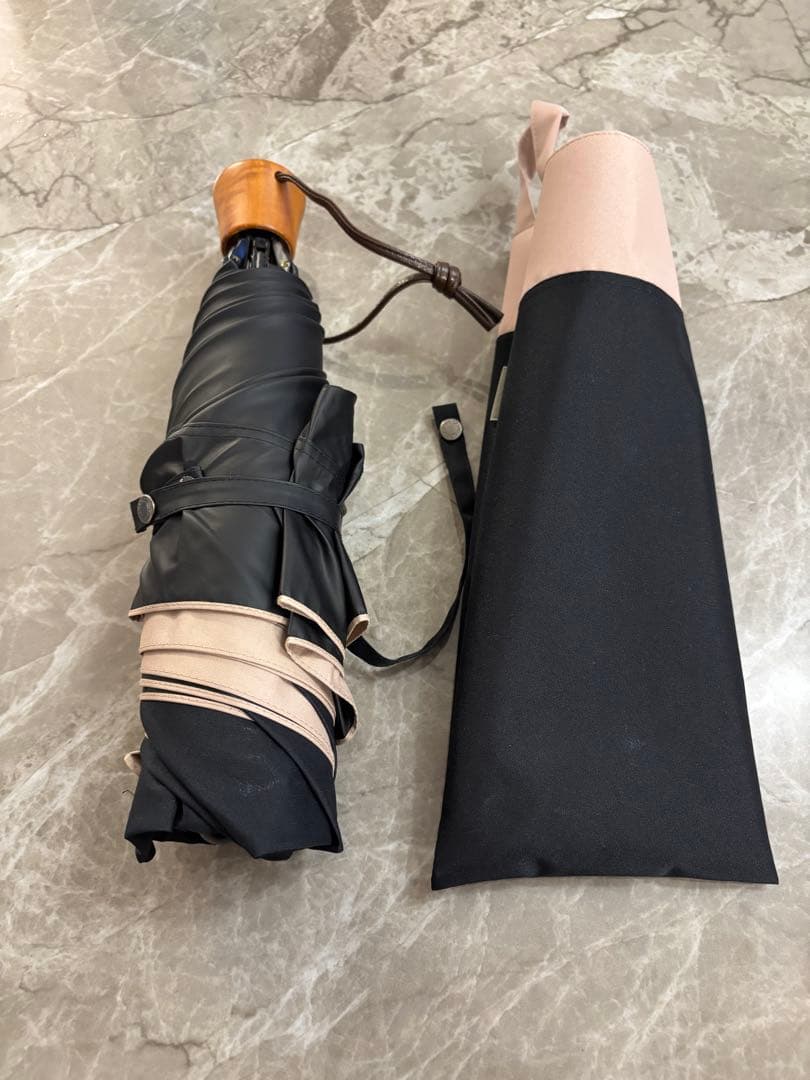 サンバリア100 日傘　3段折　コンビ　ブラック×ピンク