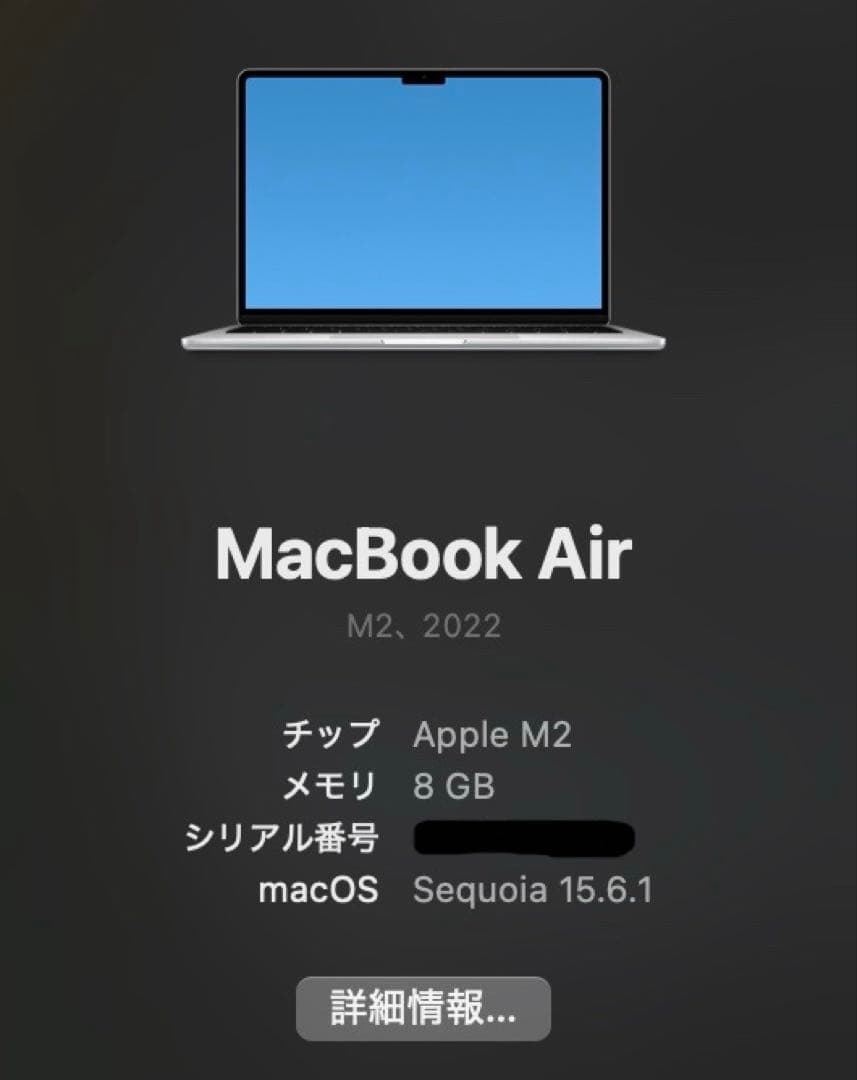 [超美品・箱無し]2022 MacBook Air M2 13インチ