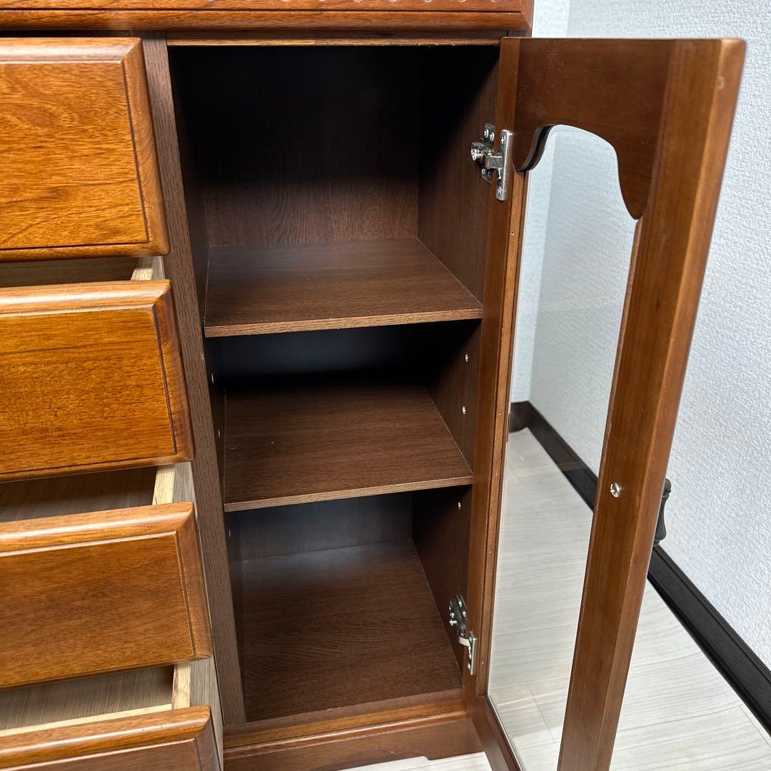 クラシックスタイル チェスト キャビネット ガラス扉 金属取手 i4※