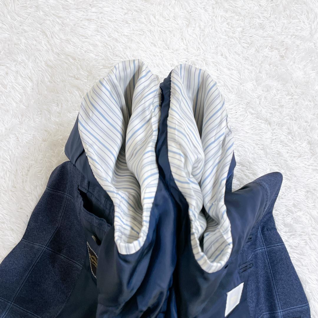 【美品】エディフィス セットアップスーツ カノニコ生地 ネイビー チェック 48