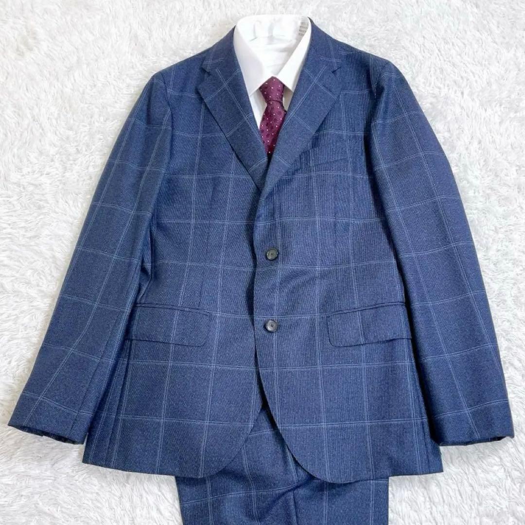 【美品】エディフィス セットアップスーツ カノニコ生地 ネイビー チェック 48