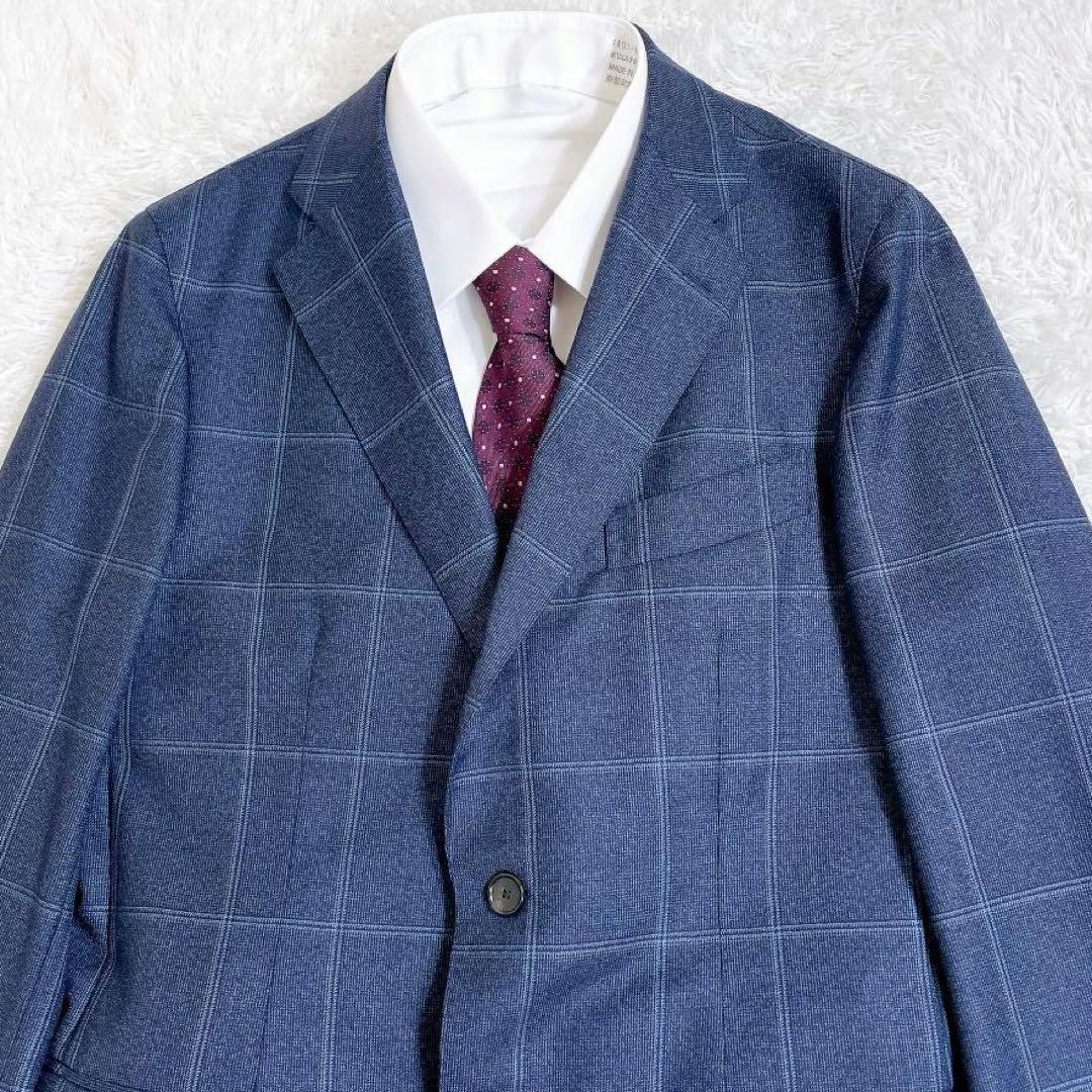 【美品】エディフィス セットアップスーツ カノニコ生地 ネイビー チェック 48