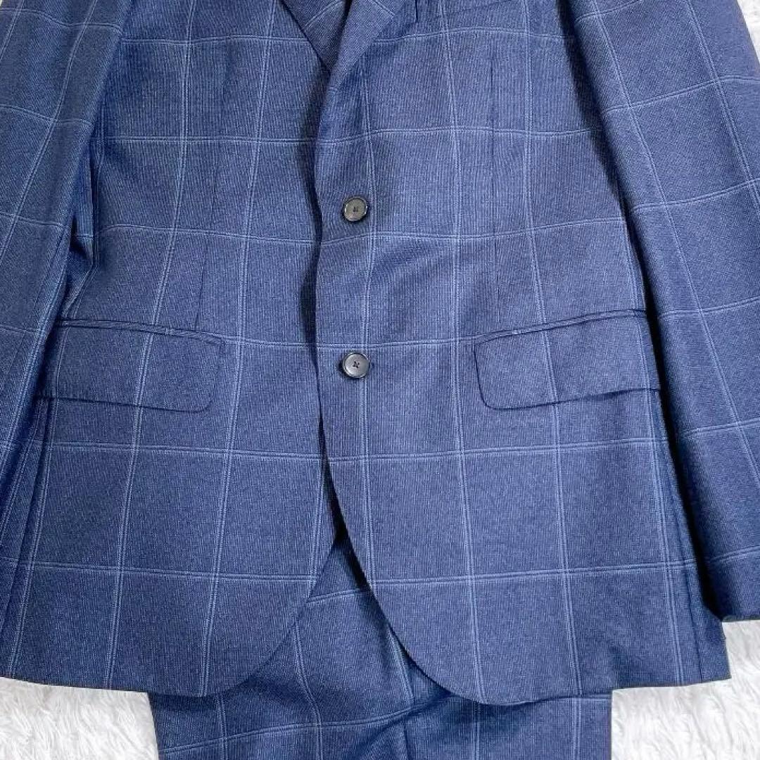 【美品】エディフィス セットアップスーツ カノニコ生地 ネイビー チェック 48