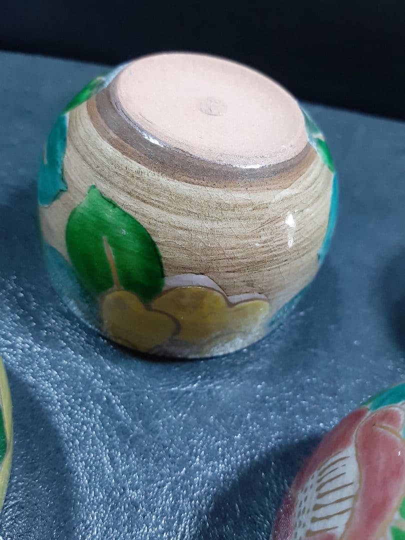 花ワールド 京焼　清水焼　嘉豊窯　椿絵　湯呑み４個