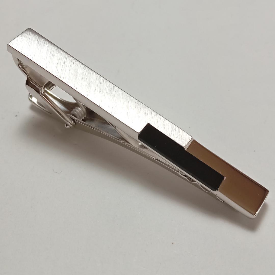 lvt54 ランバン ネクタイピン シルバー×ブラック黒オニキス ワイドプレーン