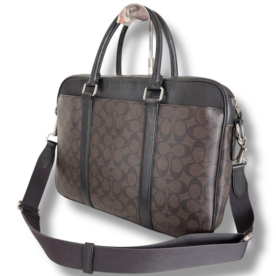 COACH メンズ コーチ シグネチャー レザー ブリーフケース 2way 茶黒