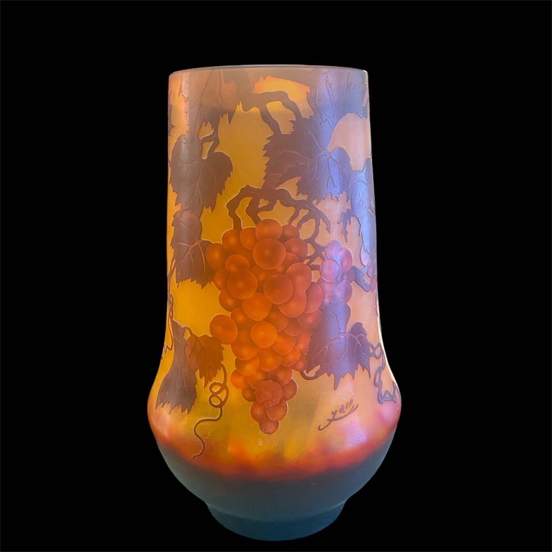 【美品】ガレ風 花瓶 ぶどう 葡萄 植物 アンティーク レトロ エミールガレ