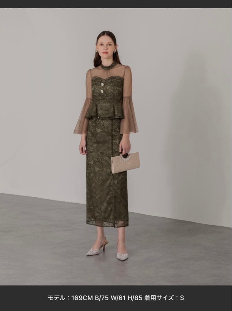 LEJAスパンコール刺繍ビジューボタンフレアスリーブセットアップドレスワンピース