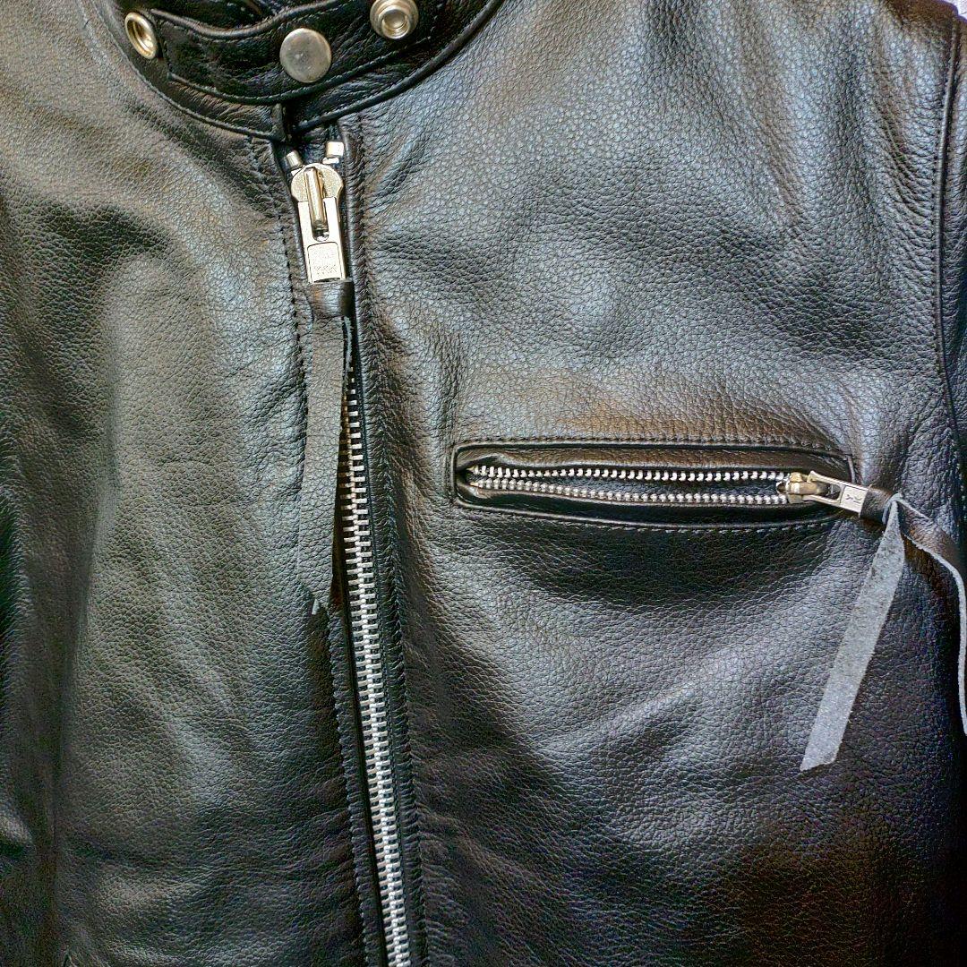 freedom フリーダムブラックレザー シングルライダースジャケット水牛革　L