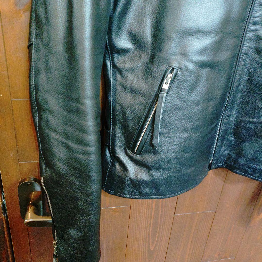 freedom フリーダムブラックレザー シングルライダースジャケット水牛革　L