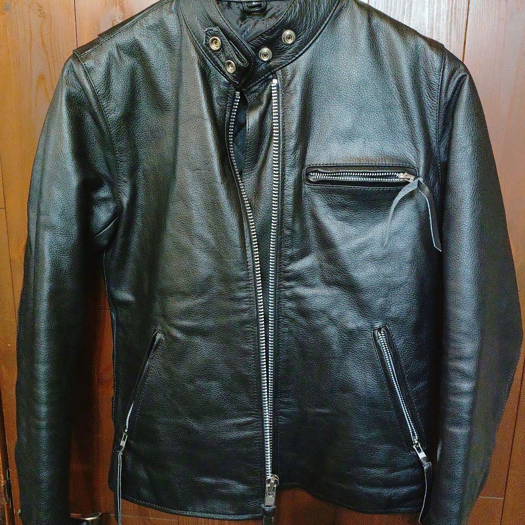freedom フリーダムブラックレザー シングルライダースジャケット水牛革　L