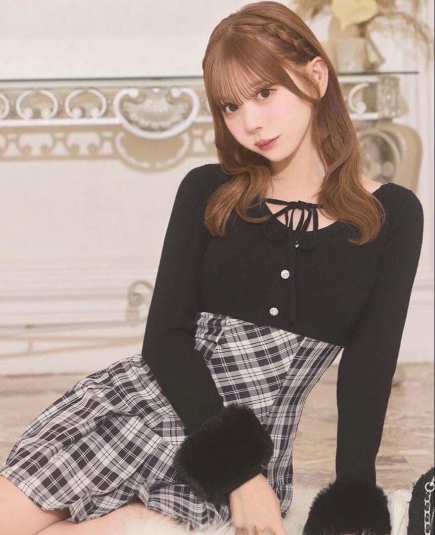 ミシェルマカロン ボレロsetチェックプリーツワンピ XS