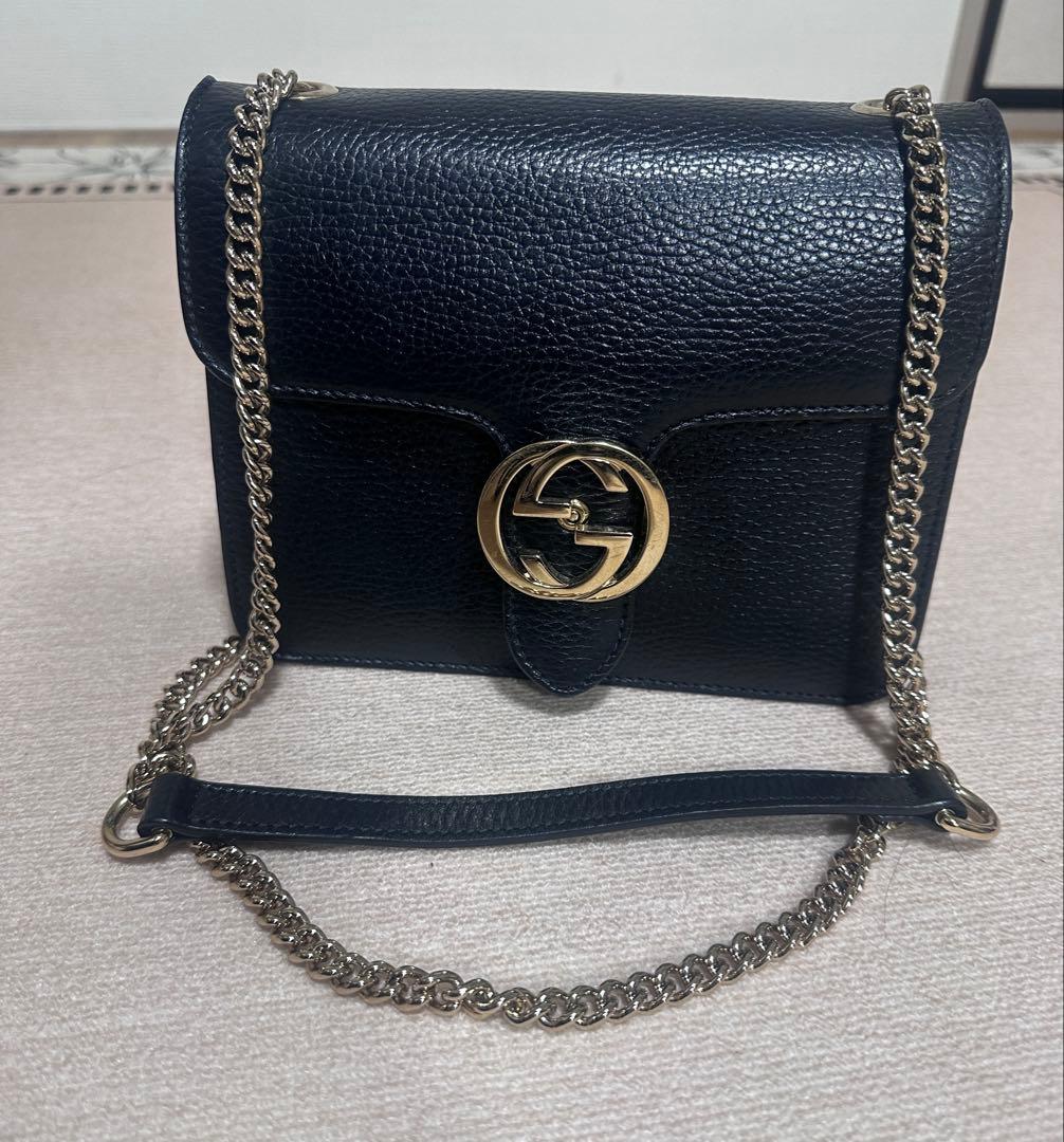 GUCCI インターロッキング ブラック ショルダーバッグ