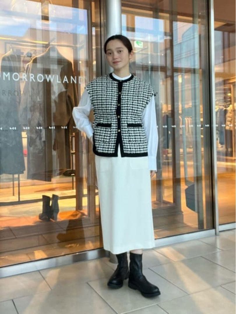 Ballsey美品⭐️ニットコンビツイードフレンチスリーブジレトゥモローランド