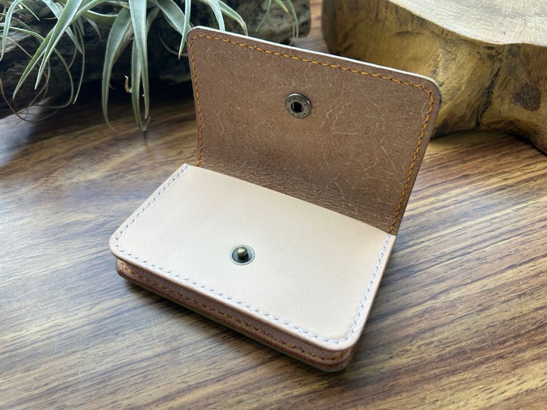 【エテ二朗】メロン型押しレザー 名刺入れ＆L字ファスナー財布　手縫い　本革